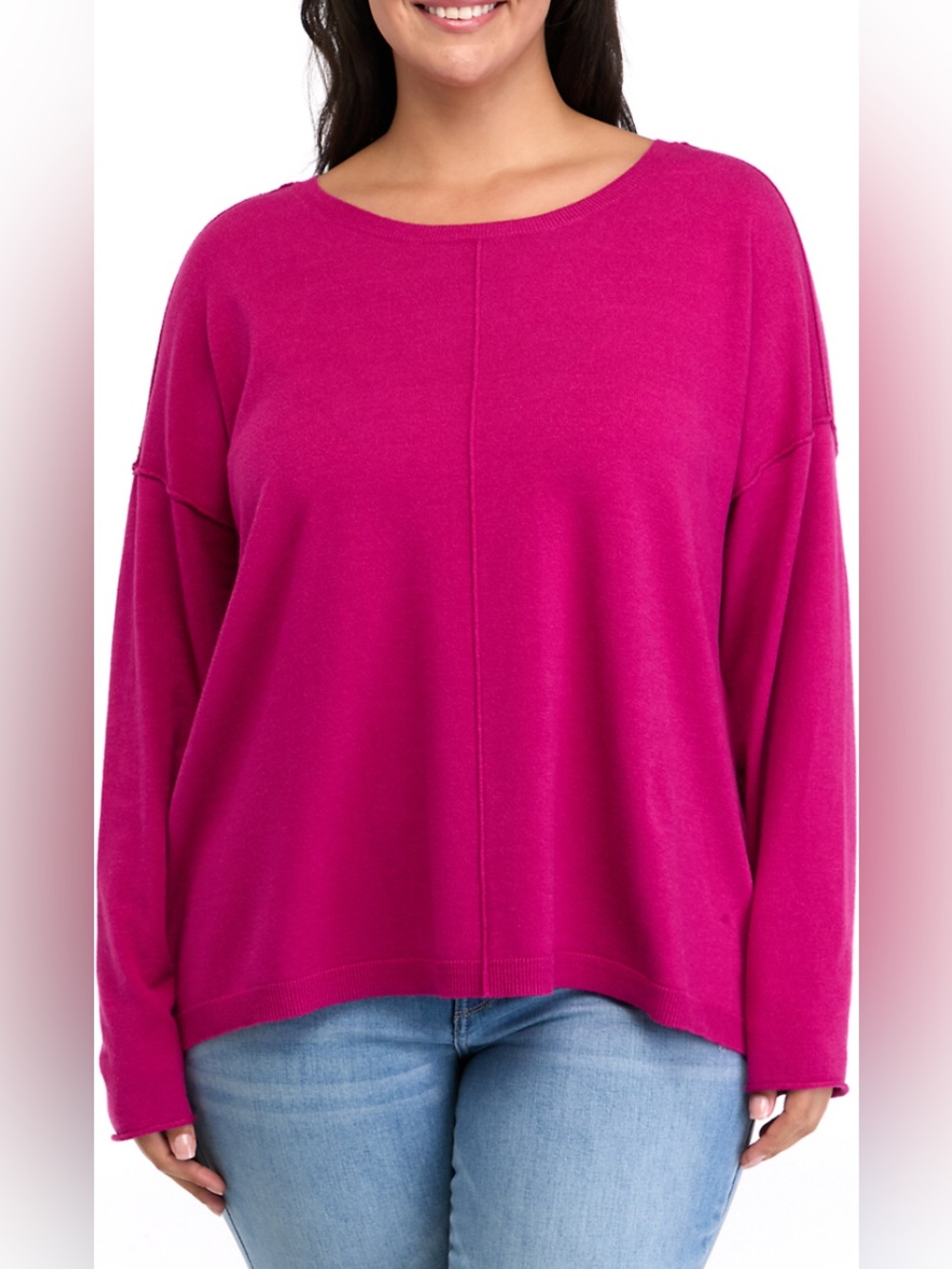 Plus Size Seam Front Solid Sweater